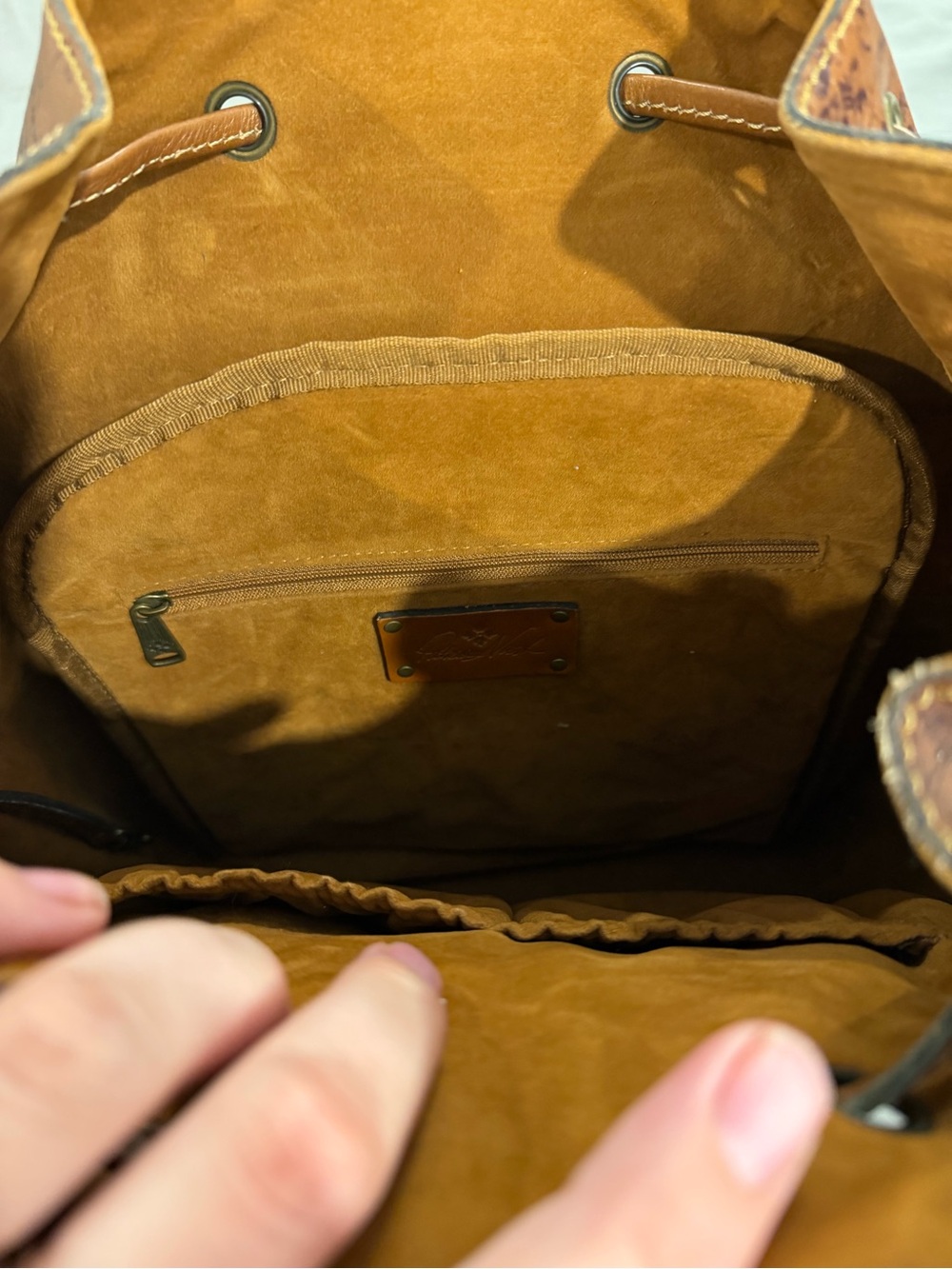 Patricia Nash Tan Brown Map-Print Leather Backpack - Picture 2 of 6